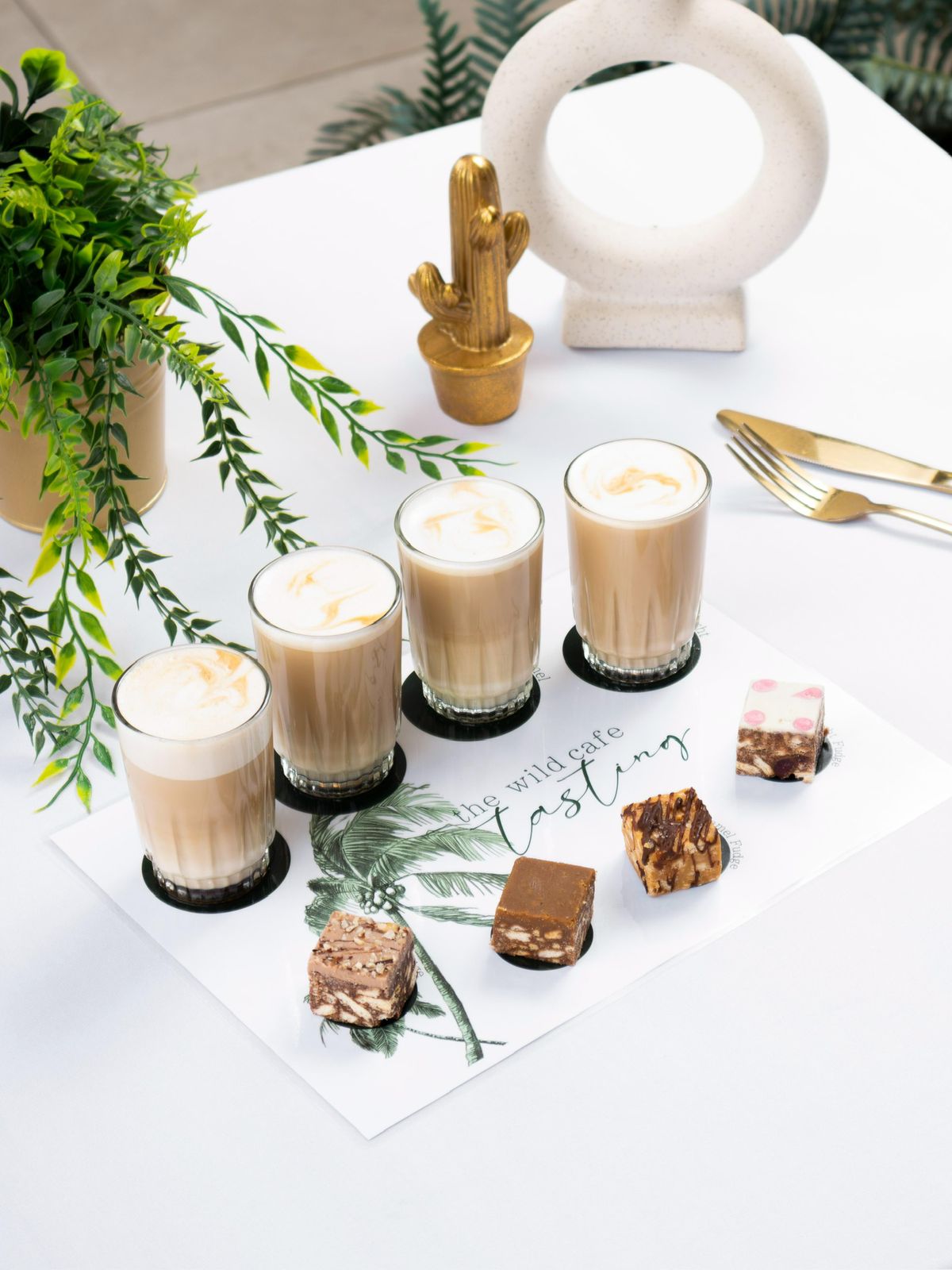 Hot and iced coffee with fudge tasting